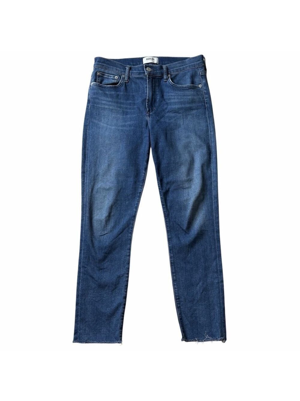AGOLDE Sophie Ankle Crop Jeans Size 28 Raw Hem Medium Wash Blue Denim